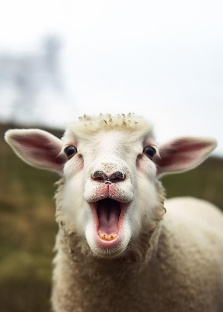 Weißes Schaf vor grüner Landschaft