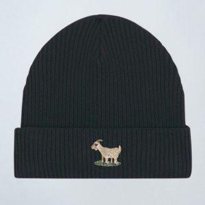 Caritas Schenken mit Sinn Haube schwarz mit Stickemblem Ziege