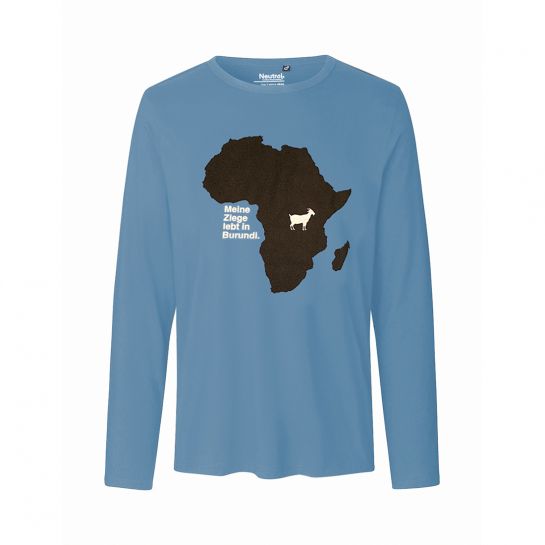 Blaues Langarm Unisex T-Shirt mit Ziegenaufdruck 